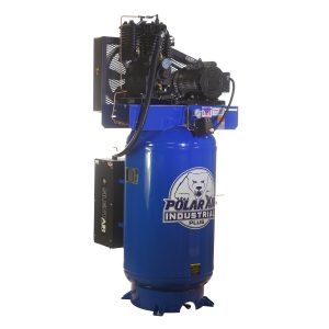 Polar Air Silent Air Industrial Plus 5HP 19CFM 3 Ph 208V  2-Stage 80 Gal. Vertical Stationary Electric Air Compressor-W/ Pressure Lube Pump , Isolator Pads, Belt Tensioner, Continuous Run, Auto Drain
