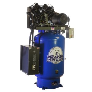 Polar Air Silent Air Industrial Plus 10HP V4 38CFM 1- Phase 2-Stage 120 Gal. Vertical Stationary Electric Air Compressor-W/ Pressure Lube Pump , Isolator Pads, Belt Tensioner, Continuous Run, Auto Drain