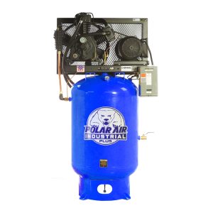 Polar Air Silent Air Industrial Plus 10HP 3CYL 39CFM 1- Phase 2-Stage 120 Gal. Vertical Stationary Electric Air Compressor-W/ Pressure Lube Pump , Isolator Pads, Belt Tensioner, Continuous Run, Auto Drain