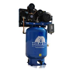 Polar Air Industrial Plus 10HP 3CYL 39CFM 3- Ph 208V  2-Stage 120 Gal. Vertical Stationary Electric Air Compressor-W/ Pressure Lube Pump , Isolator Pads, Belt Tensioner, Continuous Run, Auto Drain