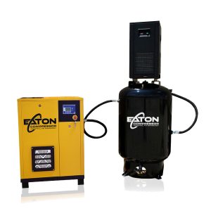 Eaton 10HP 3PH 460V 45CFM Rotary Screw Package :: 58CFM Dryer :: 120 Gallon Vertical Tank -  w/ Auto Drain & Hydraulic Hose