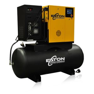 Eaton 20HP 3PH 208V 85CFM Energy Efficient Variable Speed Rotary Screw Swing Arm : 115CFM Dryer : 240 Gallon Horizontal Tank - Matte Black w/ Auto Drain & Hydraulic Hoses
