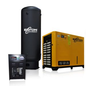 Eaton 100HP 3PH 460V 424CFM Efficient Variable Speed Rotary Screw Package :: 575CFM Dryer :: 500 Gallon Vertical Tank - Flat Black w/ Auto Drain
